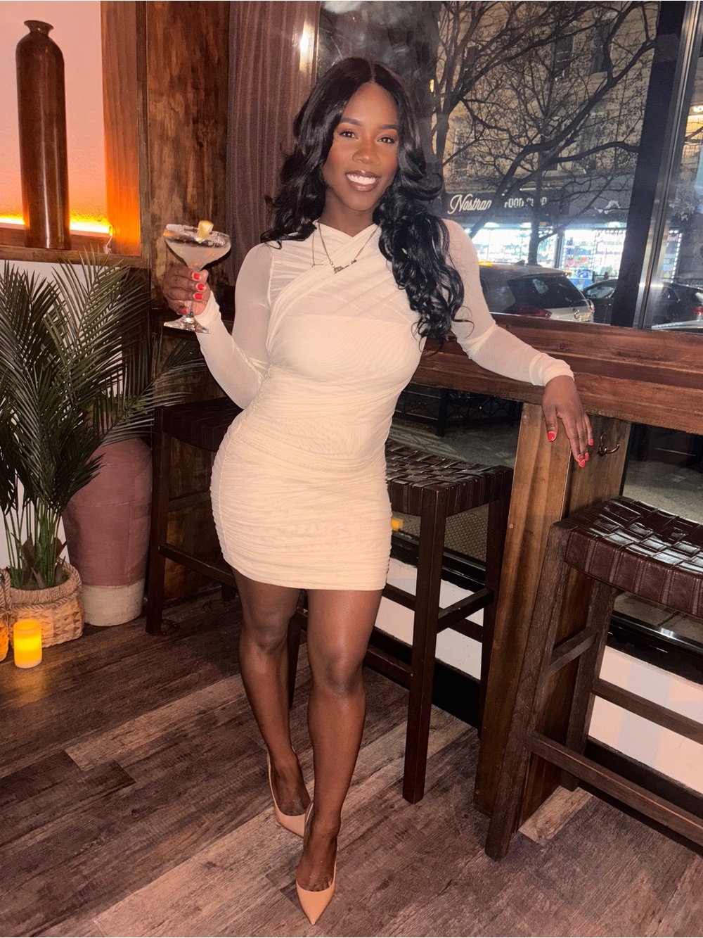 Mesh Wrap Over Extreme Ruched Mini Dress